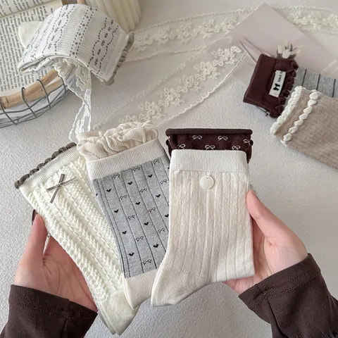 Chaussettes Mi-Mollet pour Femmes Style Doux Mélange de Coton Évacuation de l'Humidité Anti-Friction Chaussettes Tricotées Vêtements Décontractés Quotidiens