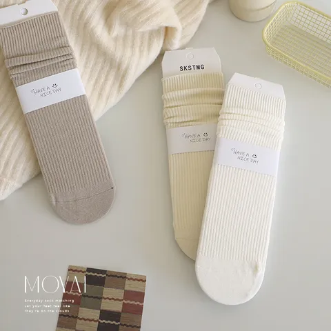 Chaussettes Slouch Décontractées à Rayures Verticales pour Femmes Unies Coton Basique Mi-Mollet Mode