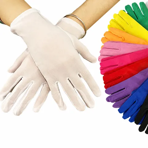Gants Courts en Soie de Lait pour Femmes Gants de Scène Couleur Unie Accessoire de Fête Mode Quotidienne