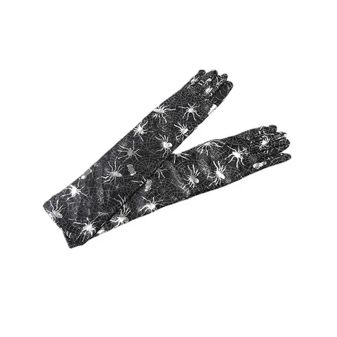 Gants Longs Imprimés Toile d'Araignée Halloween Gants de Performance de Costume Noir Gothique Pour Femmes Accessoires de Fête