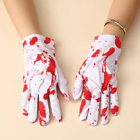 Gants Sanglants d'Halloween Gants de Costume Effrayants avec Éclaboussures de Sang Blanc Accessoires de Déguisement de Fête
