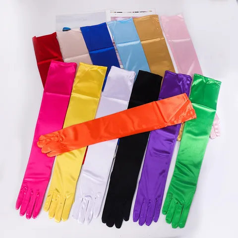 Women Long Satin Stretch Gloves Opera Length Evening Party Wedding Cosplay Costume Gloves Solid Color Fashion Accessories