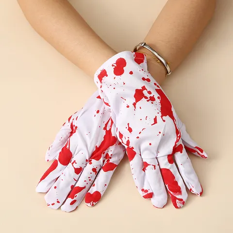 Gants Sanglants d'Halloween Gants de Costume Effrayants avec Éclaboussures de Sang Blanc Accessoires de Déguisement de Fête