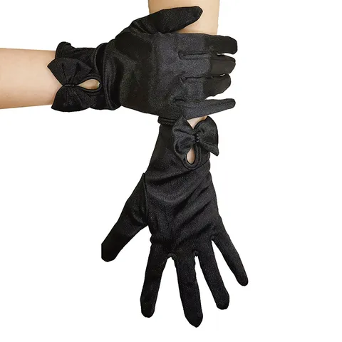 Gants en Satin Nœud pour Femmes Poignet Court Opéra Fête Mariage Gants Élégants Rétro Vintage Accessoires de Costume
