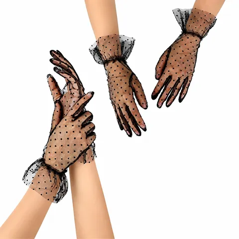 Gants Courts en Dentelle pour Femmes Pois Volants Maille Protection Solaire Mariage Fête Performance