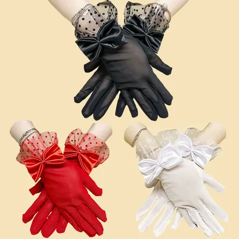 Gants en Dentelle pour Femmes Noeud Papillon Protection Solaire Maille Gants de Mariage Fête Courts Élégants Gants en Maille Florale