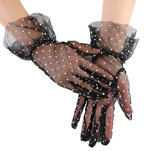 Gants Courts en Dentelle pour Femmes Pois Volants Maille Protection Solaire Mariage Fête Performance