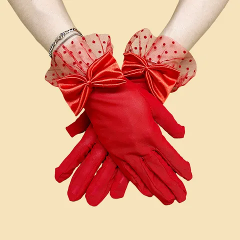 Gants en Dentelle pour Femmes Noeud Papillon Protection Solaire Maille Gants de Mariage Fête Courts Élégants Gants en Maille Florale