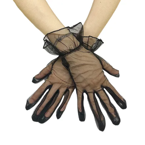 Gants Courts en Maille Transparente pour Femmes Design Élégant de Poignet à Volants pour Mariage Fête Soirée Accessoires de Mode