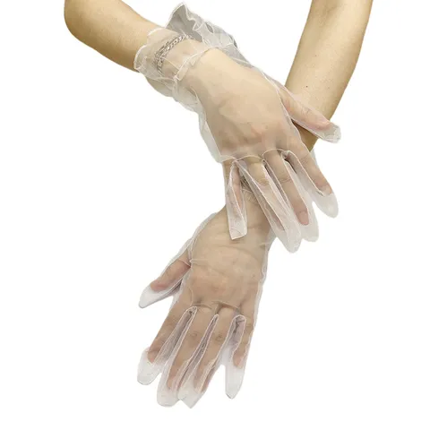 Gants Courts en Maille Transparente pour Femmes Design Élégant de Poignet à Volants pour Mariage Fête Soirée Accessoires de Mode