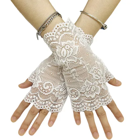Gants de Protection Solaire Courts en Dentelle pour Femmes Élégants Doigts Ouverts Filet Floral Gants Décoratifs de Mariage Accessoires de Mode