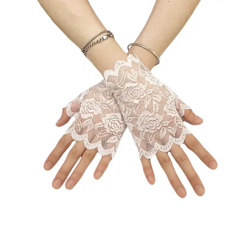 Gants Sans Doigts en Dentelle pour Femmes Courts Gants en Dentelle Florale Conduite Protection Solaire Mariage Fête Performance