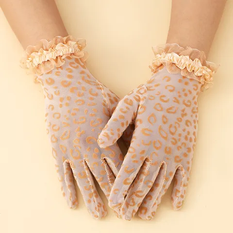 Gants de Protection Solaire en Dentelle à Imprimé Léopard Minces d'Été pour Femmes Gants de Conduite Élégants et Sexy Gants de Fête de Mariage à Volants