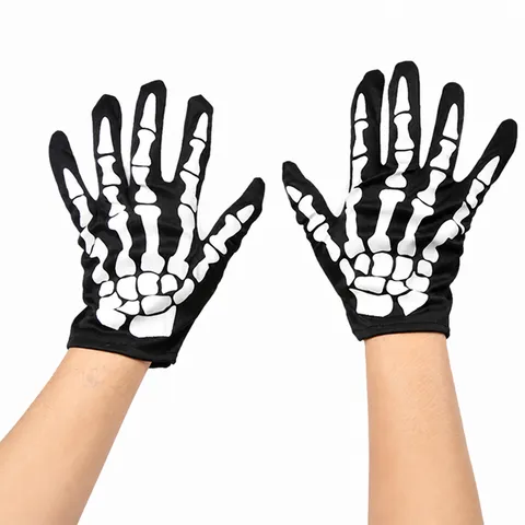 Gants Imprimés Os de Squelette Halloween Unisexe Courts Accessoires de Costume de Performance de Fête Gothique pour Adultes