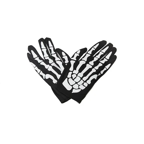 Gants Imprimés Os de Squelette Halloween Unisexe Courts Accessoires de Costume de Performance de Fête Gothique pour Adultes