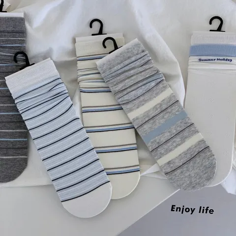 Γυναικείο Casual Βαμβακερό Μέση Γάμπας Crew Socks Άνοιξη Καλοκαίρι Λεπτό Αναπνεύσιμο Ριγέ Χρωματικό Mπλοκ Slouch Socks