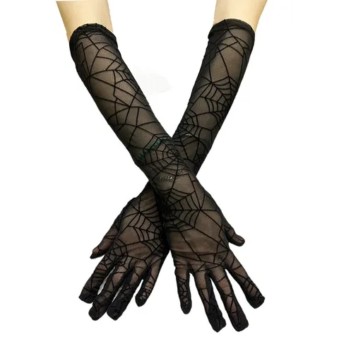 Manchettes de Protection Solaire en Dentelle Gothique Toile d'Araignée Gants Longs Sans Doigts Fête