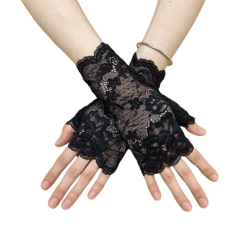 Gants Courts en Dentelle pour Femmes Sans Doigts Élégants Gants de Poignet en Maille Florale Pour Fête de Mariage Opéra Protection Solaire Quotidienne