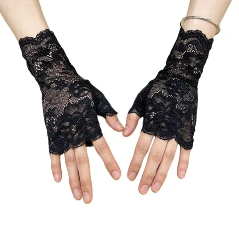 Gants Courts en Dentelle pour Femmes Sans Doigts Élégants Gants de Poignet en Maille Florale Pour Fête de Mariage Opéra Protection Solaire Quotidienne