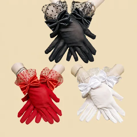 Gants Courts en Dentelle Élégants pour Femmes Nœud Papillon Fête de Thé Mariage Vintage