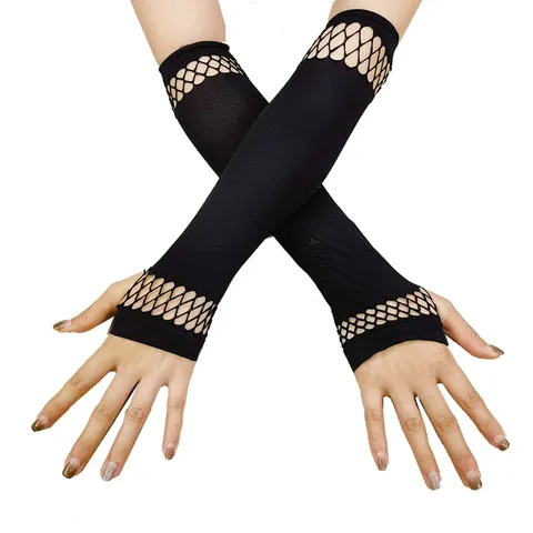 Gants Sans Doigts Punk pour Femmes Résille Creux Longs Chauffe-Bras Accessoires de Costume de Fête d'Halloween