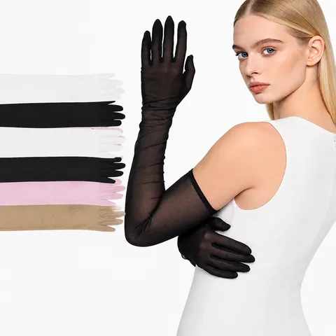 Gants Longs d'Opéra pour Femmes Gants en Maille Transparente Semi Transparente Haute Élasticité Soirée Fête Performance Gants