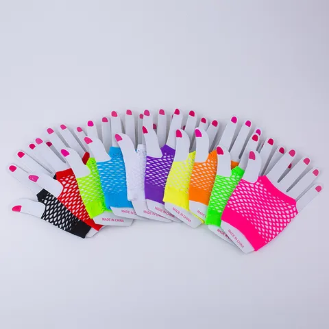 Gants Résille Courts Gants en Maille Sans Doigts Sexy Fête Boîte de Nuit Halloween Performance Costume Accessoires d'Habillage