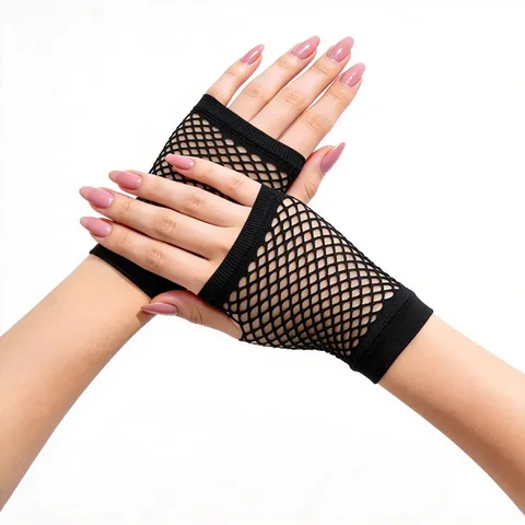 Gants Résille Courts Gants en Maille Sans Doigts Sexy Fête Boîte de Nuit Halloween Performance Costume Accessoires d'Habillage
