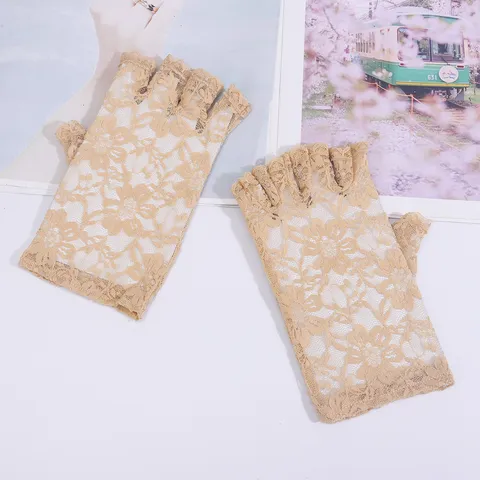 Gants Courts en Dentelle Florale pour Femmes Sans Doigts Protection Solaire Gants Élégants de Mariage Opéra Fête Accessoires