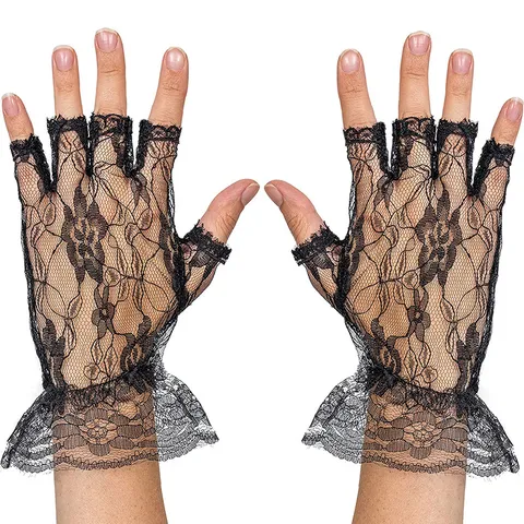Gants Demi-Doigts en Dentelle pour Femmes Vintage Volant Floral Maille Gants Sans Doigts Sexy Fête Scène Performance Gants