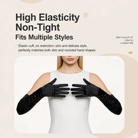 Gants Longs en Satin pour Femmes Plissés Élégants Opéra Soirée Mariage Gants d'Étiquette Accessoires de Mode