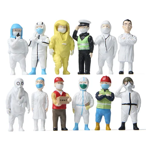 Anti-Epidemie Thema Mikrolandschaft Figur Medizinisches Personal Polizei Freiwilliger Miniaturstatue Für Gartenlandschaft Haus Schreibtisch Deko Geschenk Harzfigur