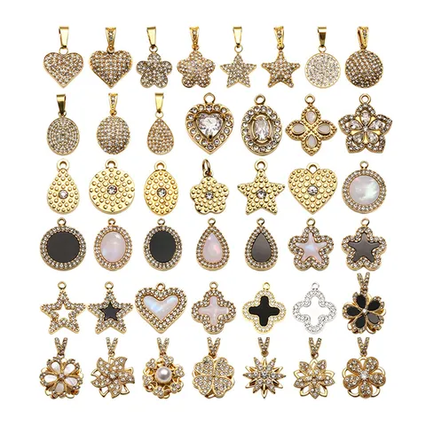 Fashion Stainless Steel Rhinestone Mother of Pearl Pendants DIY Jewelry Accessories Heart Star Clover Flower Charms For Necklace Making