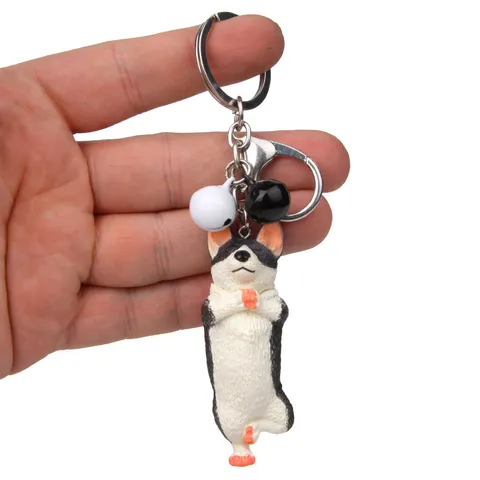 Kreativer Yoga-Pose Husky Hund Schlüsselanhänger Harz PVC Cartoon Tier Tasche Anhänger Mit Glocke Und Karabiner Auto