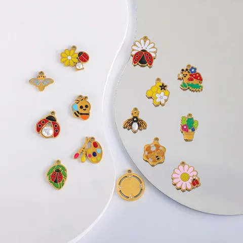 Stainless Steel Enamel Butterfly Ladybug Pendants DIY Necklace Earrings Handmade Crafting Insect Animal Gold Color Charms