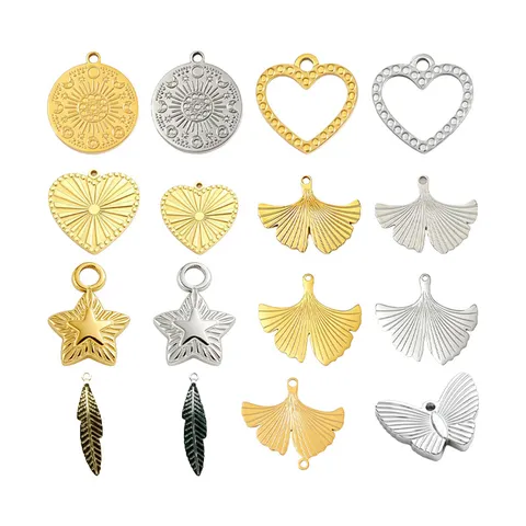 Titanium Steel Electroplated Gold Silver Charms Pendant Minimalist Heart Ginkgo Leaf Star Feather Butterfly Shape DIY Jewelry Accessories Components Wholesale