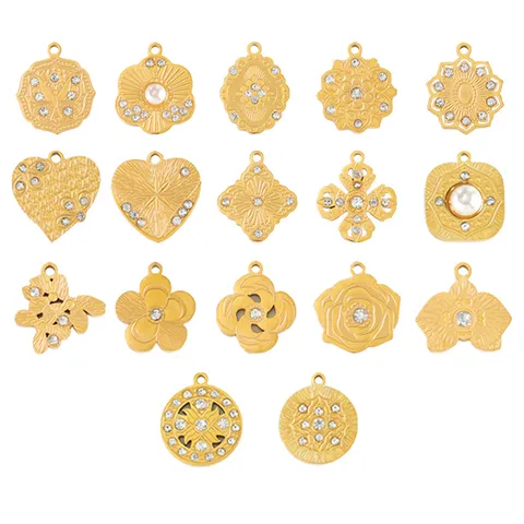 Pendenti in Acciaio Inossidabile Placcato Oro 18K Cuore Farfalla Fiore Strass per DIY Collana Gioielli Accessori