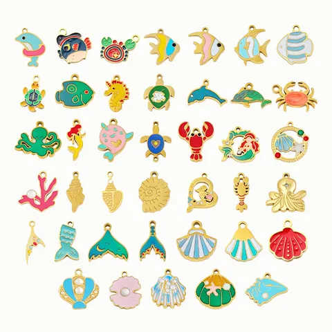 Stainless Steel Ocean Marine Life Series Enamel Drip Shell Fish Tail Mermaid Charm Pendants For DIY Necklace Bracelet Handmade Craft Making Accessories