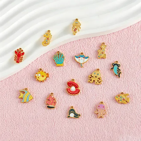 Stainless Steel Ocean Marine Life Series Enamel Drip Shell Fish Tail Mermaid Charm Pendants For DIY Necklace Bracelet Handmade Craft Making Accessories