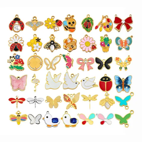 Stainless Steel Enamel Butterfly Ladybug Pendants DIY Necklace Earrings Handmade Crafting Insect Animal Gold Color Charms
