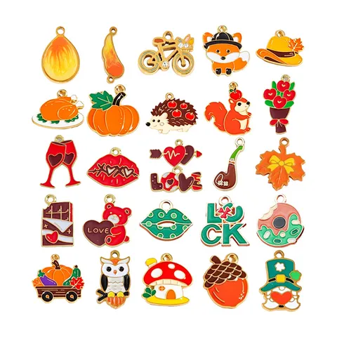 Thanksgiving Pendants Maple Leaf Pumpkin Mushroom Turkey Stainless Steel Drip Oil Enamel Charms For DIY Jewelry Making Accessories