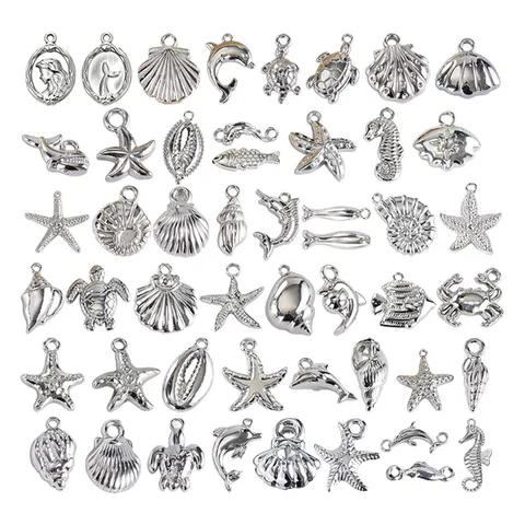 Stainless Steel Sea Creature Pendant 3D Ocean Animal Charm Mermaid Starfish Dolphin Sea Shell Conch Shark Turtle Seahorse Whale Crab For Necklace Bracelet Jewelry Making DIY Accessories