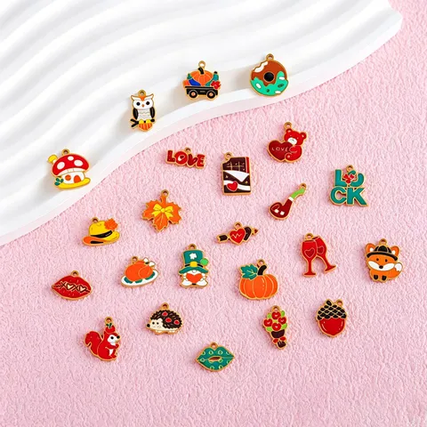 Thanksgiving Pendants Maple Leaf Pumpkin Mushroom Turkey Stainless Steel Drip Oil Enamel Charms For DIY Jewelry Making Accessories