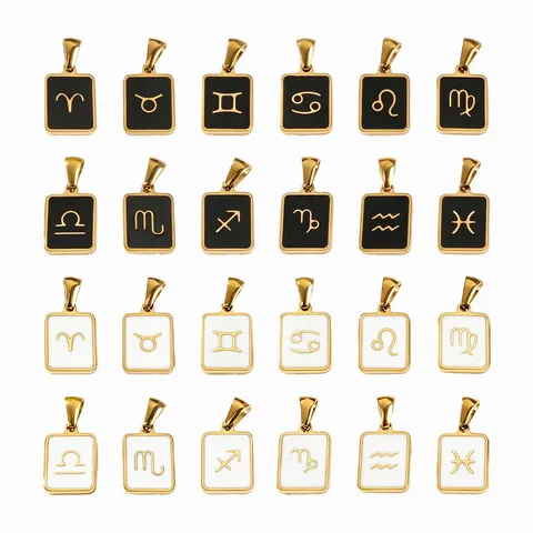 Pendentif Signe du Zodiaque en Acier Titane Plaqué Or Breloques Constellation Rectangulaire Goutte d'Huile pour Fabrication de Collier DIY