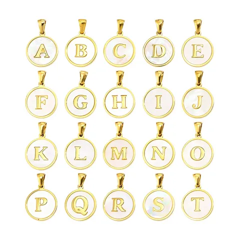 Stainless Steel Shell Alphabet Initial Charm Round Pendant For DIY Jewelry Making Necklace Bracelet Accessory Initial Letter Charms For Crafting