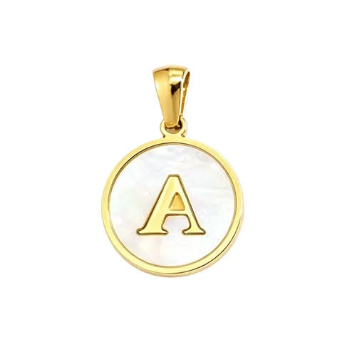 Stainless Steel Shell Alphabet Initial Charm Round Pendant For DIY Jewelry Making Necklace Bracelet Accessory Initial Letter Charms For Crafting