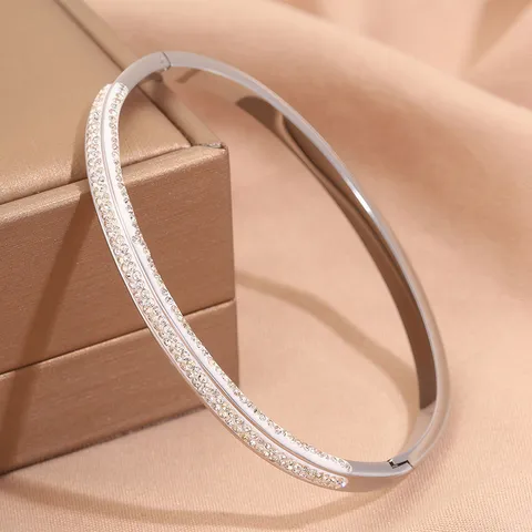 Βραχιόλι από Ατσάλι Τιτανίου με Διαμάντια Πολυτελές Βραχιόλι από Ζιρκόνια Κομψά Κοσμήματα Δώρο για Γυναίκες
