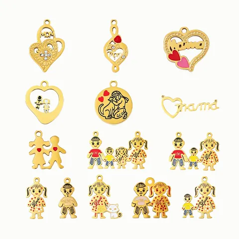 Titanium Steel Mother's Day Charm Heart Mama Mom Pendant Electroplated Rhinestone Enamel DIY Necklace Bracelet Making Jewelry Gift
