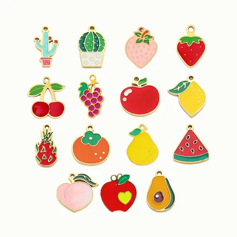 Stainless Steel Enamel Fruit Plant Pendants For DIY Jewelry Making Cactus Strawberry Cherry Watermelon Colorful Charms For Necklace Bracelet Making Craft Supplies