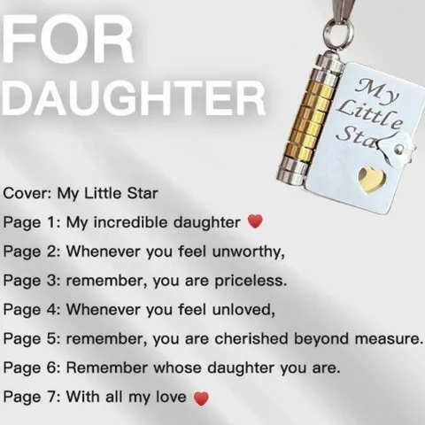 Stainless Steel Openable Book Locket Necklace For Women Engraved Heart Love Letter Pendant Jewelry Gift For Daughter Son Mother